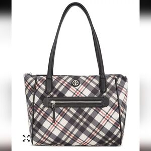 Giana Bernini Plaid Nylon Tote Black Red Purse